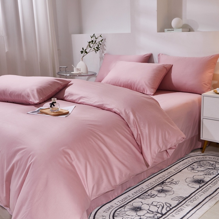 91家纺网 家纺一手货源 找家纺 晶缦家纺 2024新款喷气全棉13376纯棉斜纹纯色多规格四件套和单品-沐色系列 单被套 沐色-脏脏粉