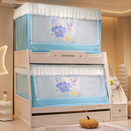 91家纺网 家纺一手货源 找家纺 安金蚊帐 2024新款新型上下铺防尘顶子母床蚊帐 彩色怪兽无帘