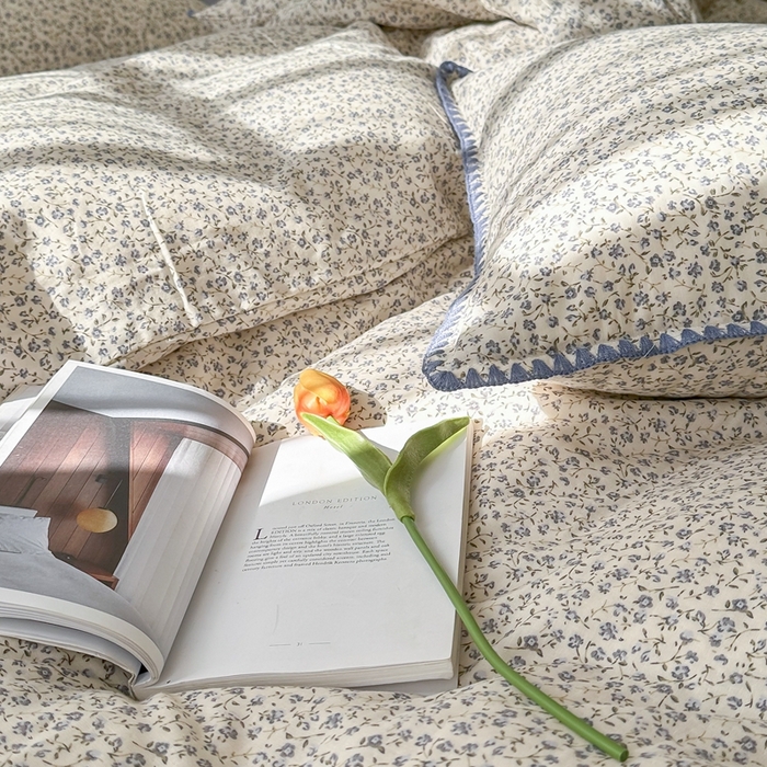 91家纺网 家纺一手货源 找家纺 洋铭区（原狠狠爱） 2024新款全棉双层纱四件套 浪漫小蓝花