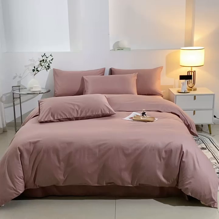 91家纺网 家纺一手货源 找家纺 晶缦家纺 2024新款喷气全棉13376纯棉斜纹纯色多规格四件套和单品-沐色系列 四件套 沐色-奶咖