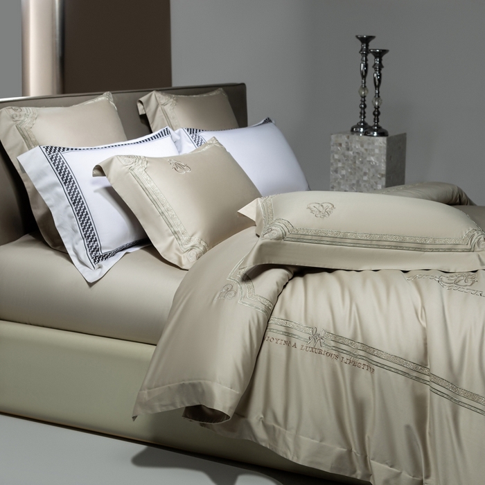 91家纺网 家纺一手货源 找家纺 高大尚2025春夏新品长绒棉高端绣花四件套-法尔曼 法尔曼 卡其色