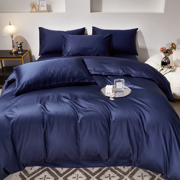 91家纺网 家纺一手货源 找家纺 晶缦家纺 2024新款全棉60支贡缎长绒棉纯色多规格四件套和单品-琅夕系列 四件套 琅夕-丈青色