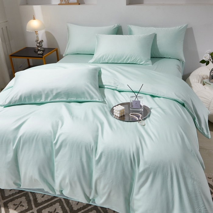 91家纺网 家纺一手货源 找家纺 晶缦家纺 2024新款全棉60支贡缎长绒棉纯色多规格四件套和单品-琅夕系列 四件套 琅夕-天青绿
