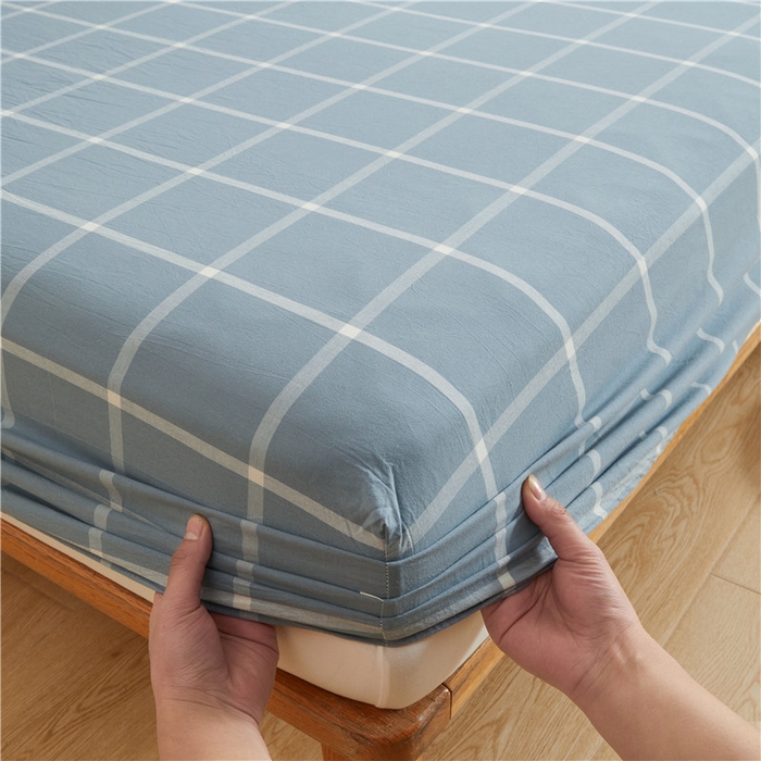 91家纺网 家纺一手货源 找家纺 喜居 2024新款A类色织纯棉水洗棉100%新疆棉全棉床笠 格调蓝