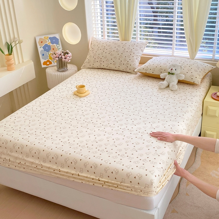 91家纺网 家纺一手货源 找家纺 洺兰家居 2025新款全棉喷气印花单床笠纯棉小清新花卉北欧风床套/枕套 贝贝熊