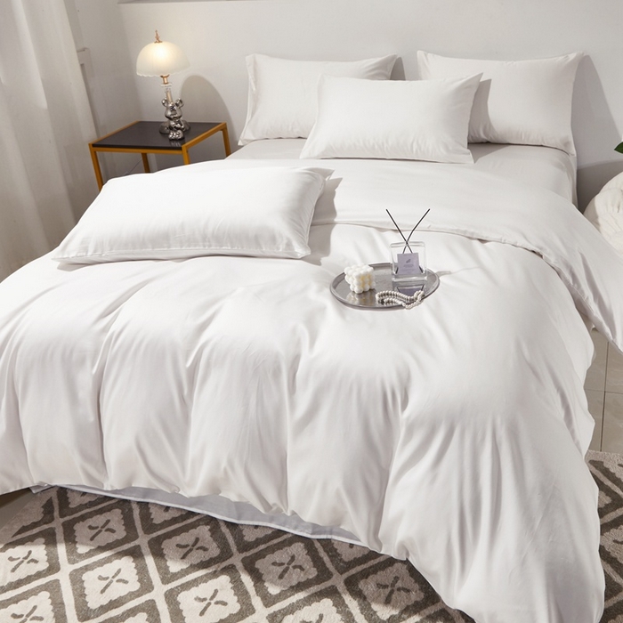 91家纺网 家纺一手货源 找家纺 晶缦家纺 2024新款全棉60支贡缎长绒棉纯色多规格四件套和单品-琅夕系列 单被套 琅夕-本白色