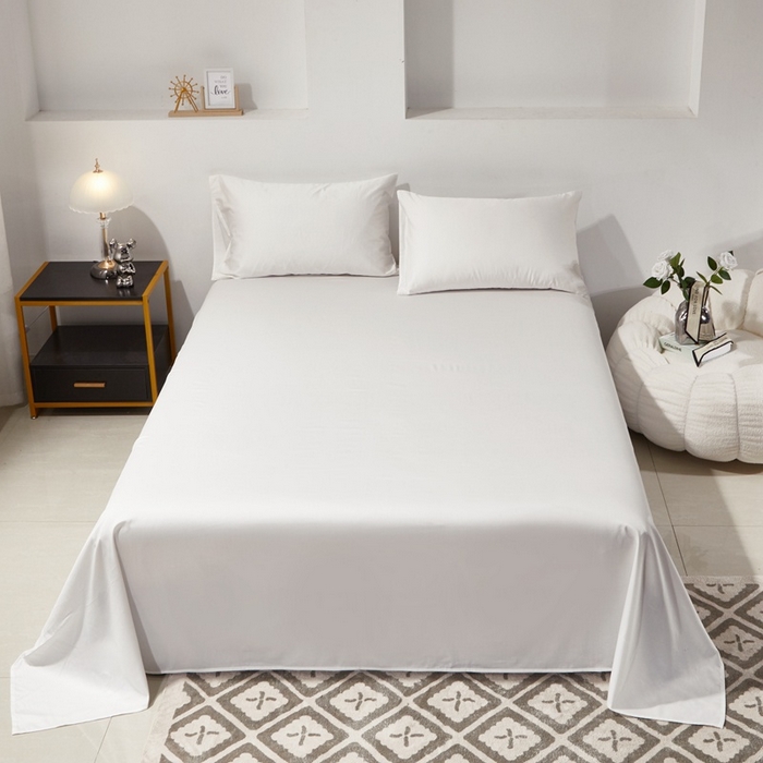 91家纺网 家纺一手货源 找家纺 晶缦家纺 2024新款全棉60支贡缎长绒棉纯色多规格四件套和单品-琅夕系列 单床单 琅夕-本白色