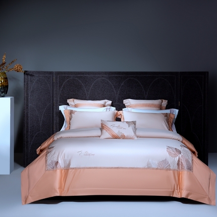 91家纺网 家纺一手货源 找家纺 高大尚2025春夏新品长绒棉高端绣花四件套-香榭丽 香榭丽-南瓜橘