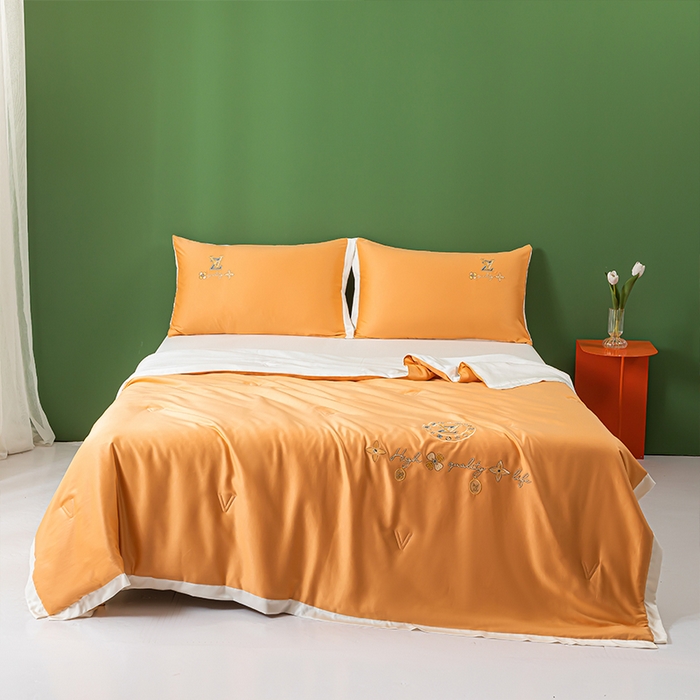 91家纺网 家纺一手货源 找家纺 梦镜家纺 2025新款凉感丝大豆夏被-四叶草系列 四叶草-热烈橙