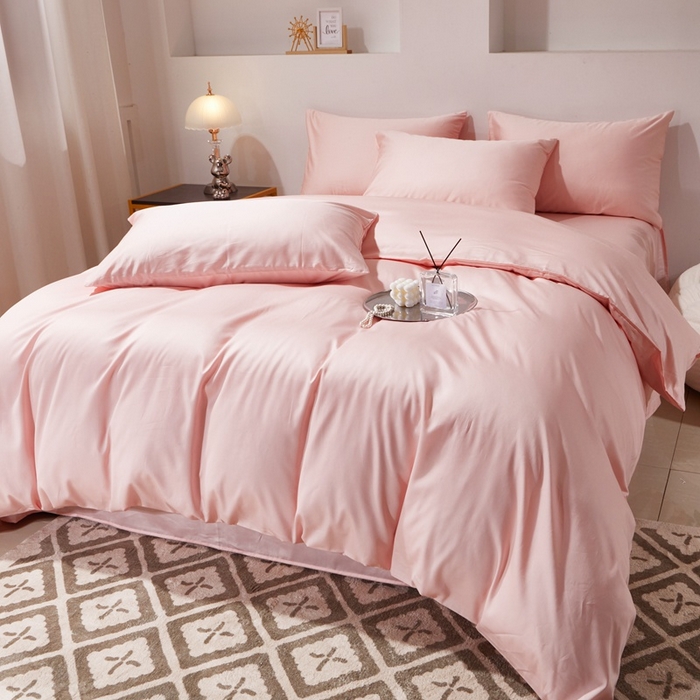 91家纺网 家纺一手货源 找家纺 晶缦家纺 2024新款全棉60支贡缎长绒棉纯色多规格四件套和单品-琅夕系列 单被套 琅夕-浅粉玉