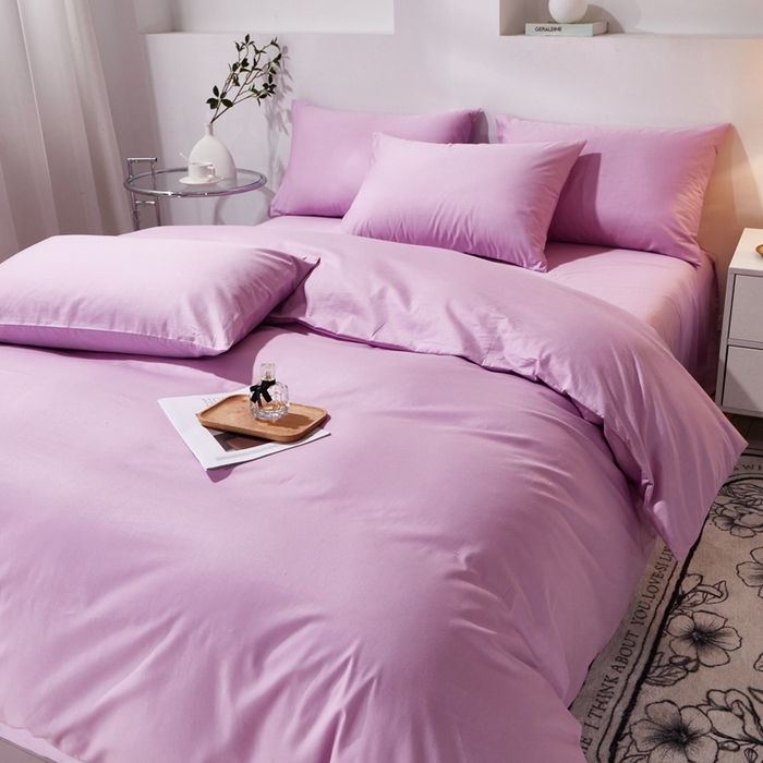 91家纺网 家纺一手货源 找家纺 晶缦家纺 2024新款喷气全棉13376纯棉斜纹纯色多规格四件套和单品-沐色系列 四件套 沐色-浅紫