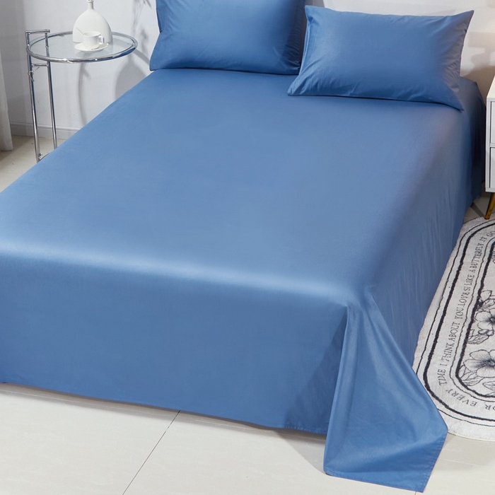 91家纺网 家纺一手货源 找家纺 晶缦家纺 2024新款喷气全棉13376纯棉斜纹纯色多规格四件套和单品-沐色系列 单床单 沐色-牛仔蓝