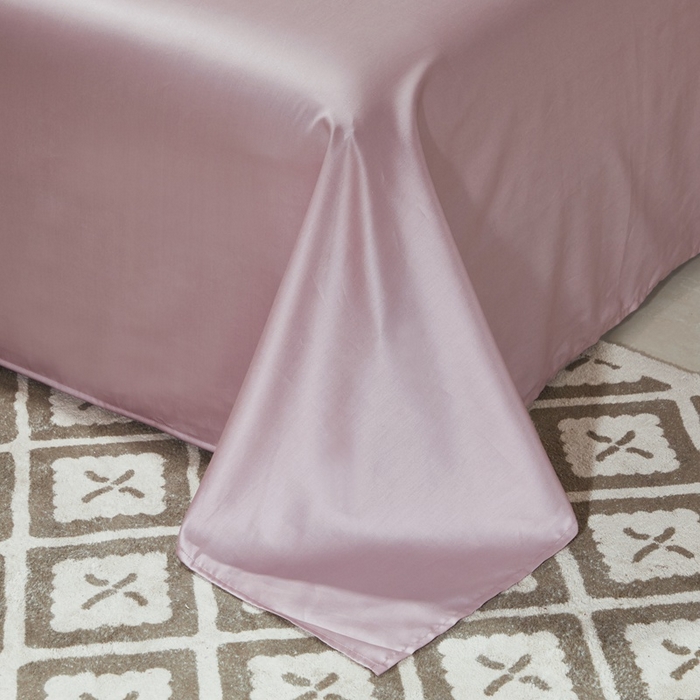 91家纺网 家纺一手货源 找家纺 晶缦家纺 2024新款全棉60支贡缎长绒棉纯色多规格四件套和单品-琅夕系列 单床单 琅夕-粉豆沙