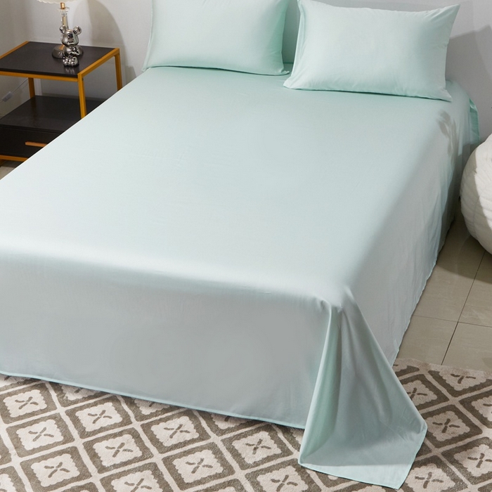 91家纺网 家纺一手货源 找家纺 晶缦家纺 2024新款全棉60支贡缎长绒棉纯色多规格四件套和单品-琅夕系列 单床单 琅夕-天青绿