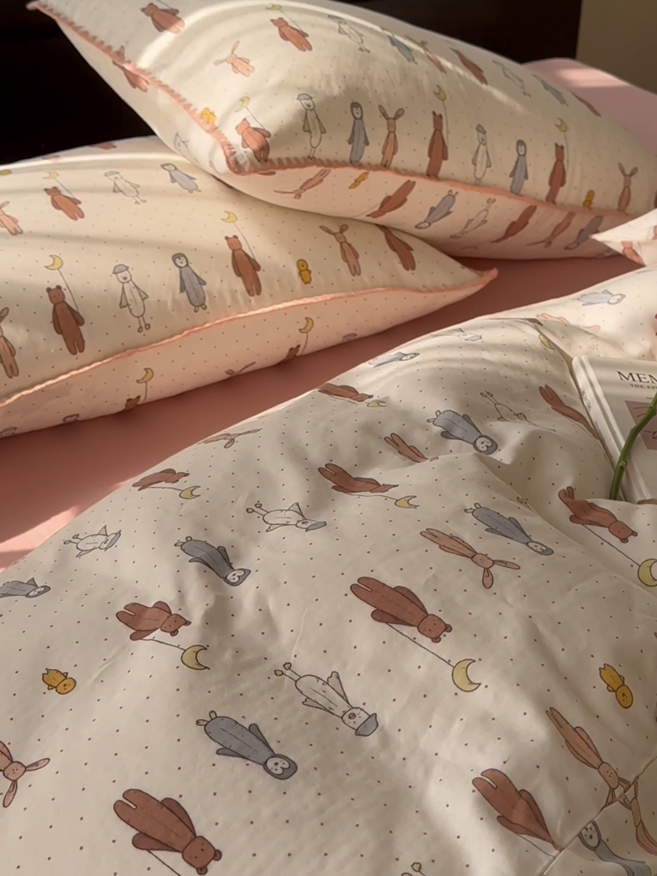 91家纺网 家纺一手货源 找家纺 洋铭区（原狠狠爱） 2024新款全棉双层纱四件套 可爱月亮