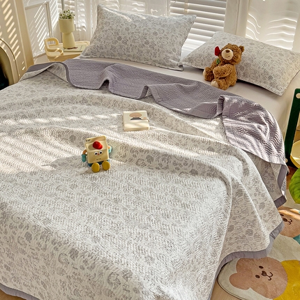 胜权家纺 2024新款A类60支双面全棉高温水洗夹棉床盖三件套 神秘熊