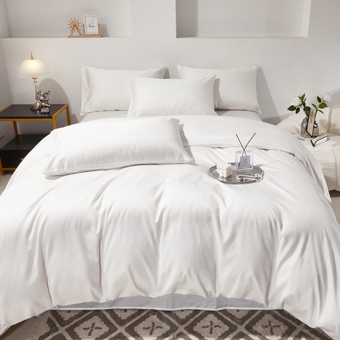 91家纺网 家纺一手货源 找家纺 晶缦家纺 2024新款全棉60支贡缎长绒棉纯色多规格四件套和单品-琅夕系列 四件套 琅夕-本白色