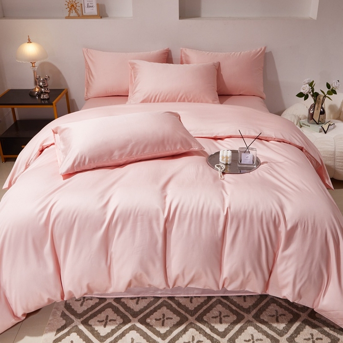 91家纺网 家纺一手货源 找家纺 晶缦家纺 2024新款全棉60支贡缎长绒棉纯色多规格四件套和单品-琅夕系列 单被套 琅夕-浅粉玉