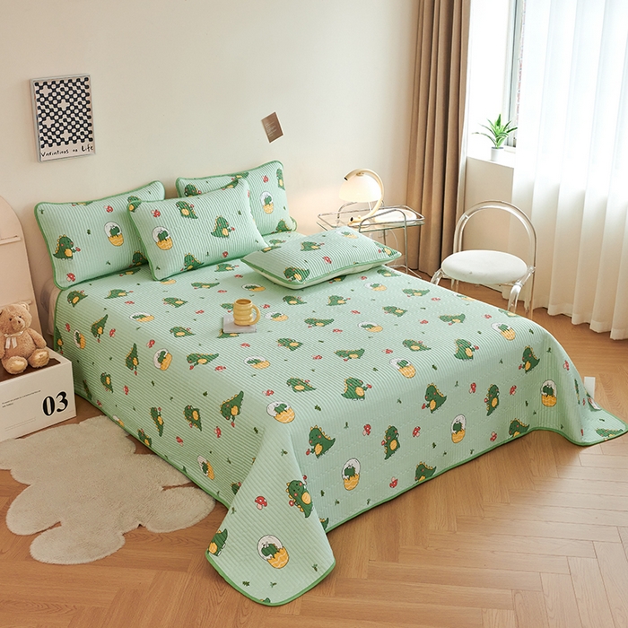 91家纺网 家纺一手货源 找家纺 莎果 2024新款正面纯棉绗缝床盖 恐龙宝宝