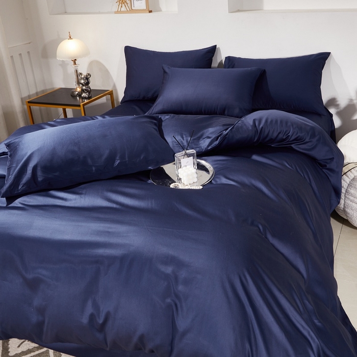 91家纺网 家纺一手货源 找家纺 晶缦家纺 2024新款全棉60支贡缎长绒棉纯色多规格四件套和单品-琅夕系列 单被套 琅夕-丈青色