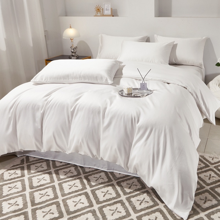 91家纺网 家纺一手货源 找家纺 晶缦家纺 2024新款全棉60支贡缎长绒棉纯色多规格四件套和单品-琅夕系列 四件套 琅夕-本白色