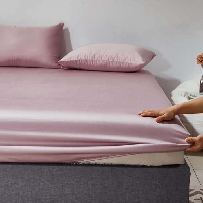 91家纺网 家纺一手货源 找家纺 晶缦家纺 2024新款全棉60支贡缎长绒棉纯色多规格四件套和单品-琅夕系列 单床笠 琅夕-粉豆沙