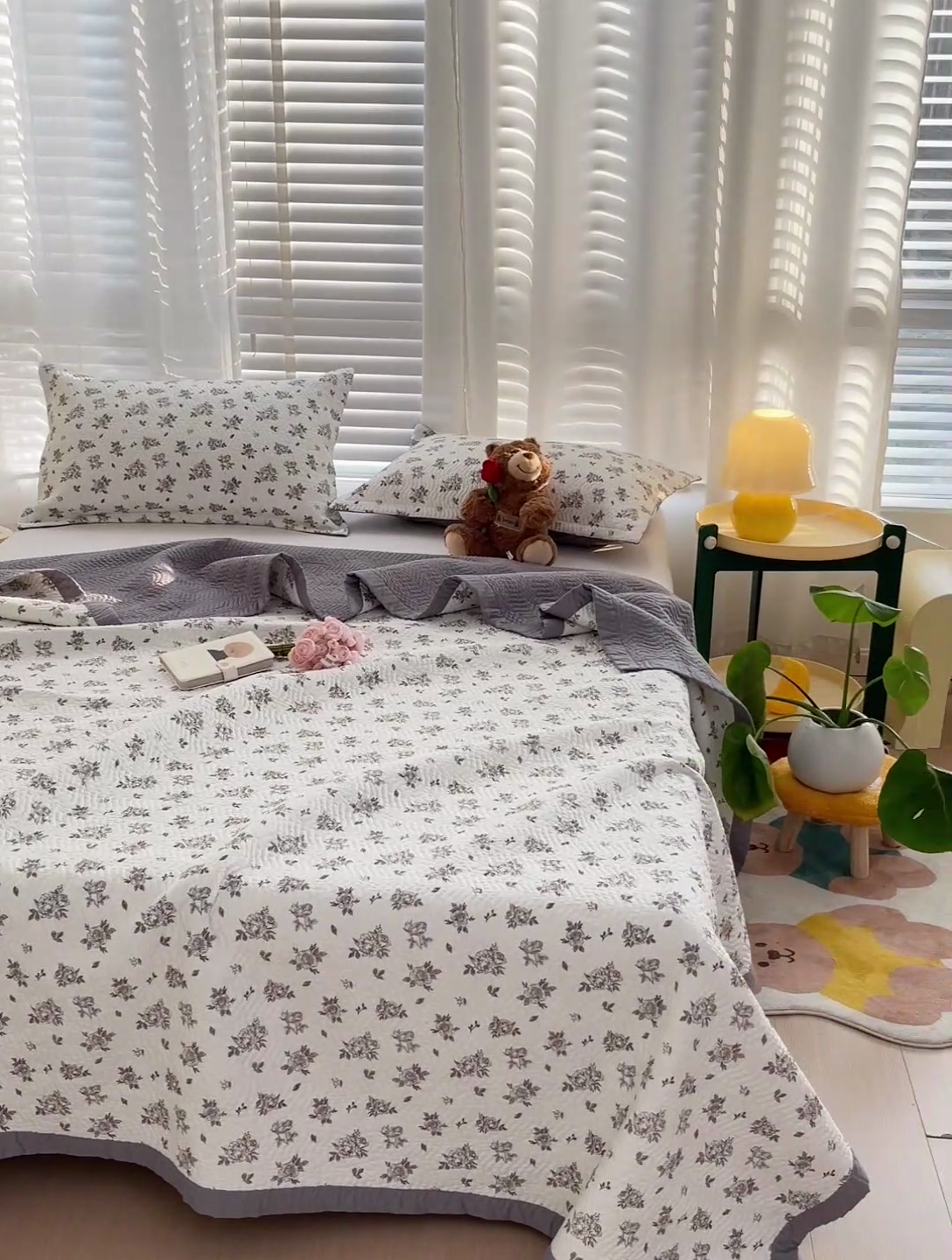 91家纺网 家纺一手货源 找家纺 2024新款A类60支双面全棉高温水洗夹棉单床盖填充新疆棉花 紫荆花