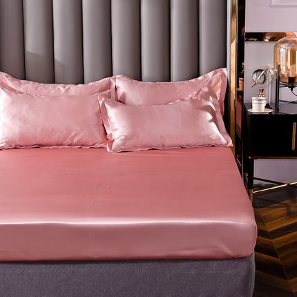 91家纺网 家纺一手货源 找家纺 经年 2025新款特价款丝绸冰丝单品套件系列 单床笠 胭脂粉