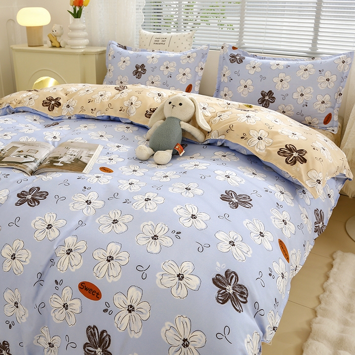 91家纺网 家纺一手货源 找家纺 2024新款小清新ins风芦荟棉亲肤棉磨毛四件套植物羊绒直播 初夏花开