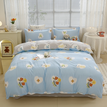 91家纺网 家纺一手货源 找家纺 源莱 2024新款小清新ins风芦荟棉亲肤棉磨毛四件套植物羊绒 花香