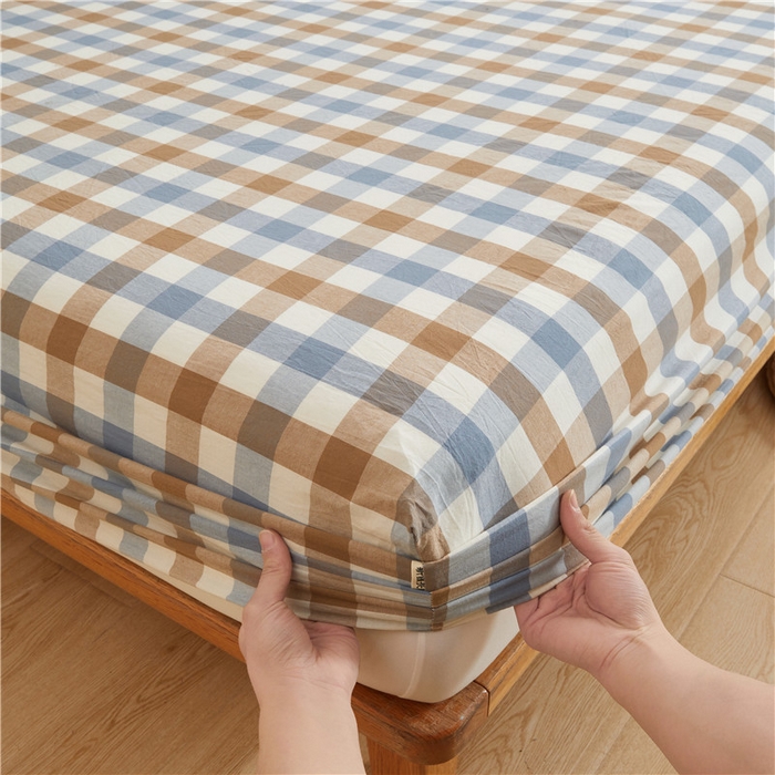 91家纺网 家纺一手货源 找家纺 喜居 2024新款A类色织纯棉水洗棉100%新疆棉全棉床笠 蓝芋格