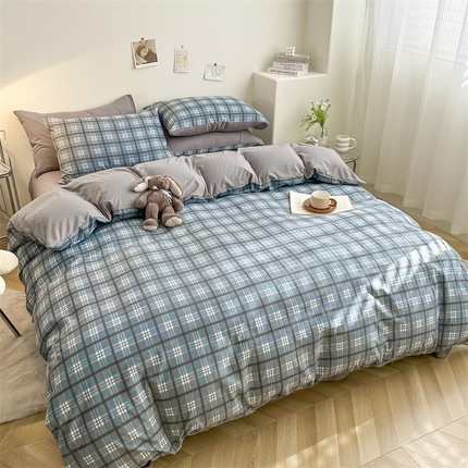 91家纺网 家纺一手货源 找家纺 （总）古吉梦 2024新款水洗棉小清新印花格子系列四件套