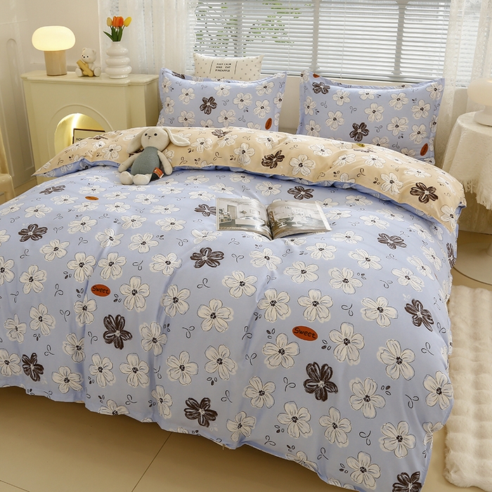 91家纺网 家纺一手货源 找家纺 2024新款小清新ins风芦荟棉亲肤棉磨毛四件套植物羊绒直播 初夏花开