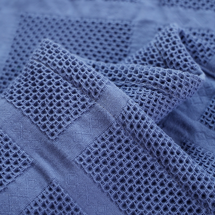 91家纺网 家纺一手货源 找家纺 朴尔家纺 2024新款全棉质朴方格风立体华夫格透气纱布枕巾/对 方格华夫格-深蓝枕巾