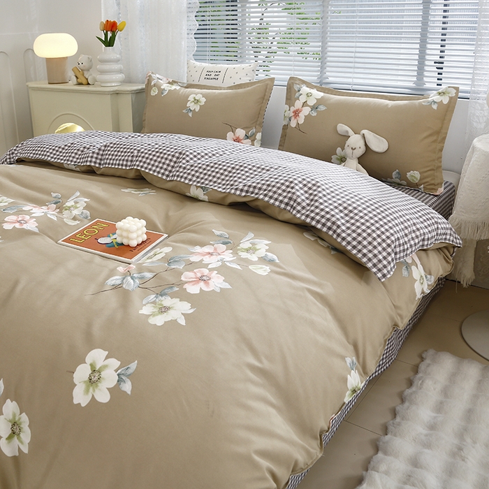 91家纺网 家纺一手货源 找家纺 2024新款小清新ins风芦荟棉亲肤棉磨毛四件套植物羊绒直播 一帘幽梦