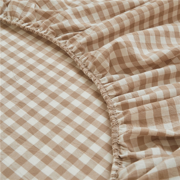 91家纺网 家纺一手货源 找家纺 喜居 2024新款A类色织纯棉水洗棉100%新疆棉全棉床笠 咖小格