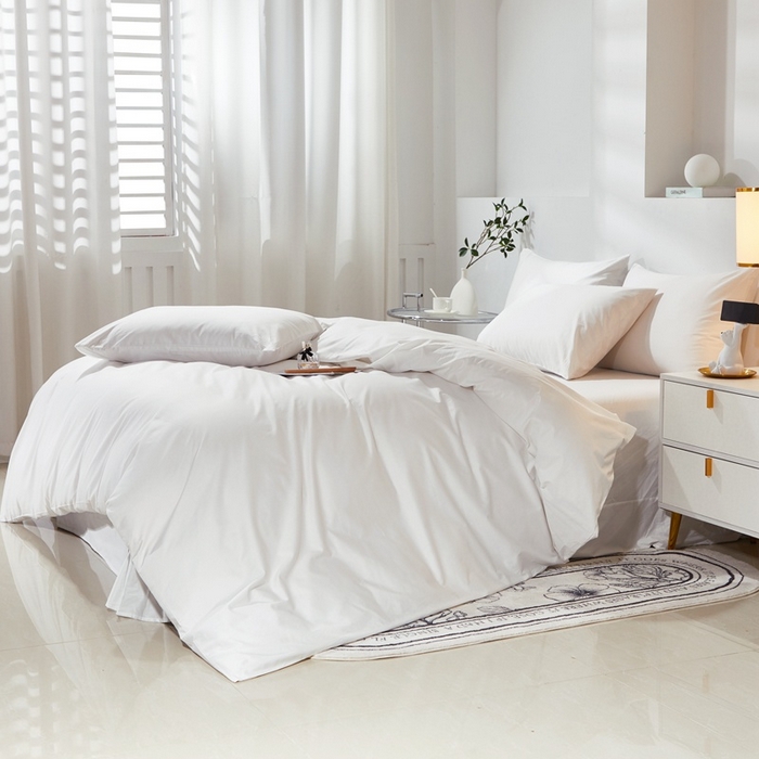 91家纺网 家纺一手货源 找家纺 晶缦家纺 2024新款喷气全棉13376纯棉斜纹纯色多规格四件套和单品-沐色系列 单被套 沐色-本白