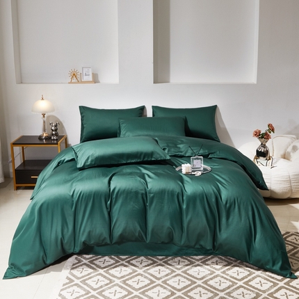 晶缦家纺 2024新款全棉60支贡缎长绒棉纯色多规格四件套和单品-琅夕系列 四件套 琅夕-墨绿色
