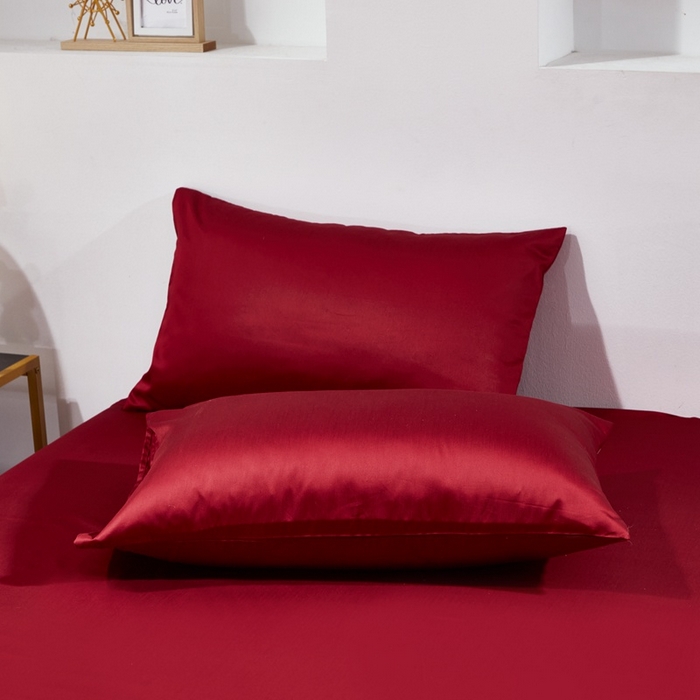 91家纺网 家纺一手货源 找家纺 晶缦家纺 2024新款全棉60支贡缎长绒棉纯色多规格四件套和单品-琅夕系列 单枕套 琅夕-酒红色
