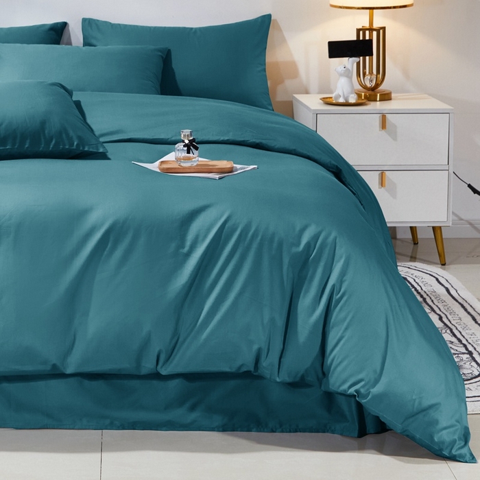 91家纺网 家纺一手货源 找家纺 晶缦家纺 2024新款喷气全棉13376纯棉斜纹纯色多规格四件套和单品-沐色系列 单被套 沐色-孔雀绿