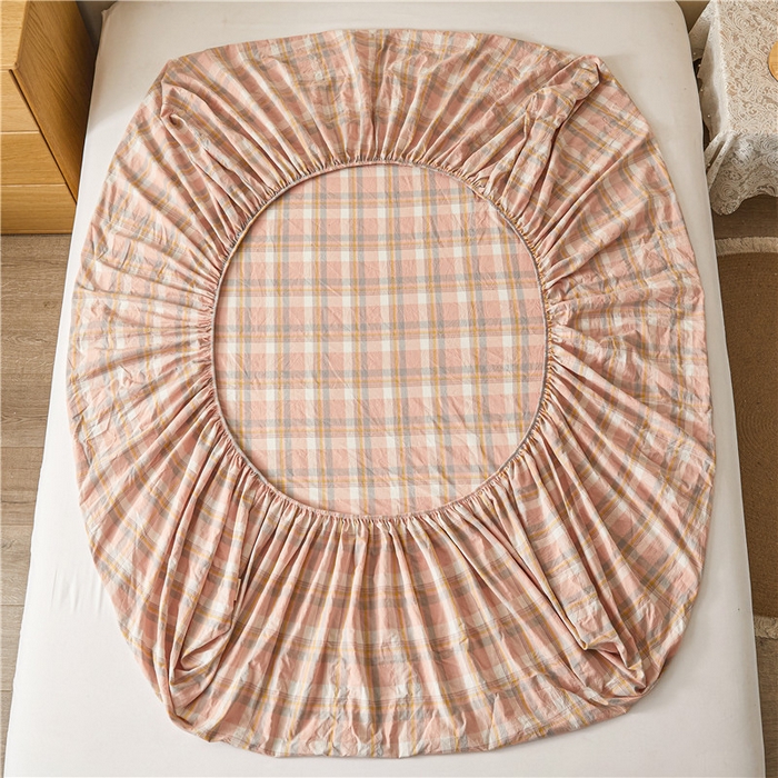 91家纺网 家纺一手货源 找家纺 喜居 2024新款A类色织纯棉水洗棉100%新疆棉全棉床笠 简兮粉