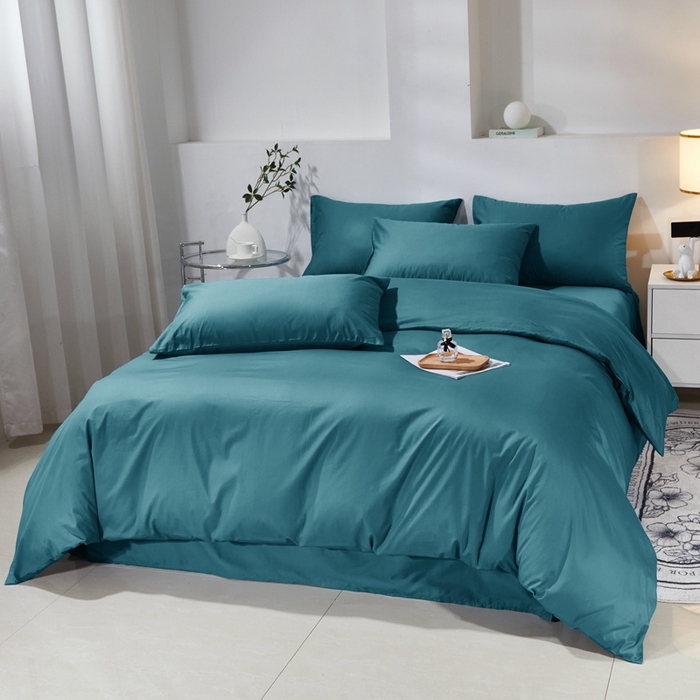 91家纺网 家纺一手货源 找家纺 晶缦家纺 2024新款喷气全棉13376纯棉斜纹纯色多规格四件套和单品-沐色系列 单被套 沐色-孔雀绿