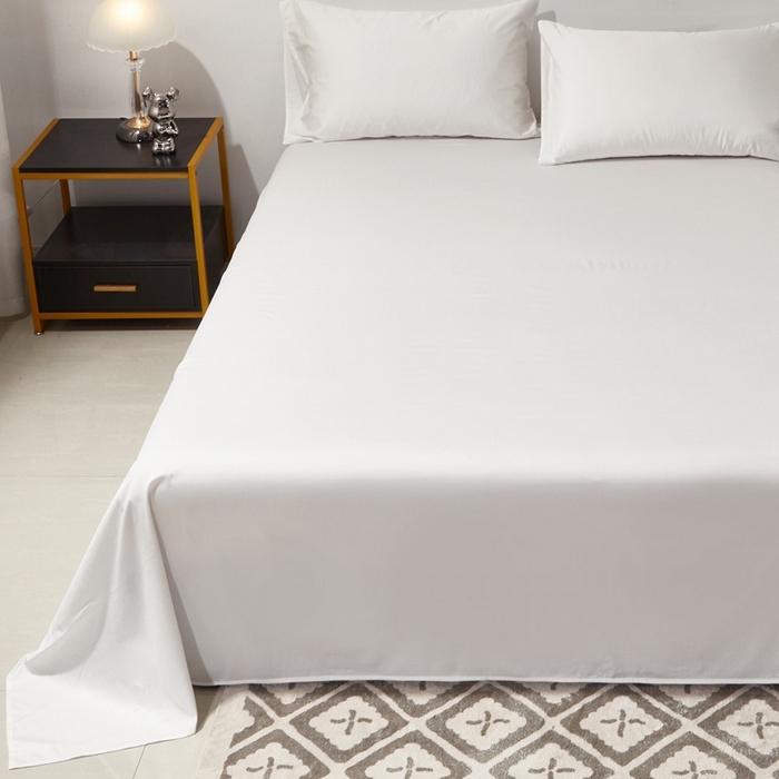 91家纺网 家纺一手货源 找家纺 晶缦家纺 2024新款全棉60支贡缎长绒棉纯色多规格四件套和单品-琅夕系列 单床单 琅夕-本白色