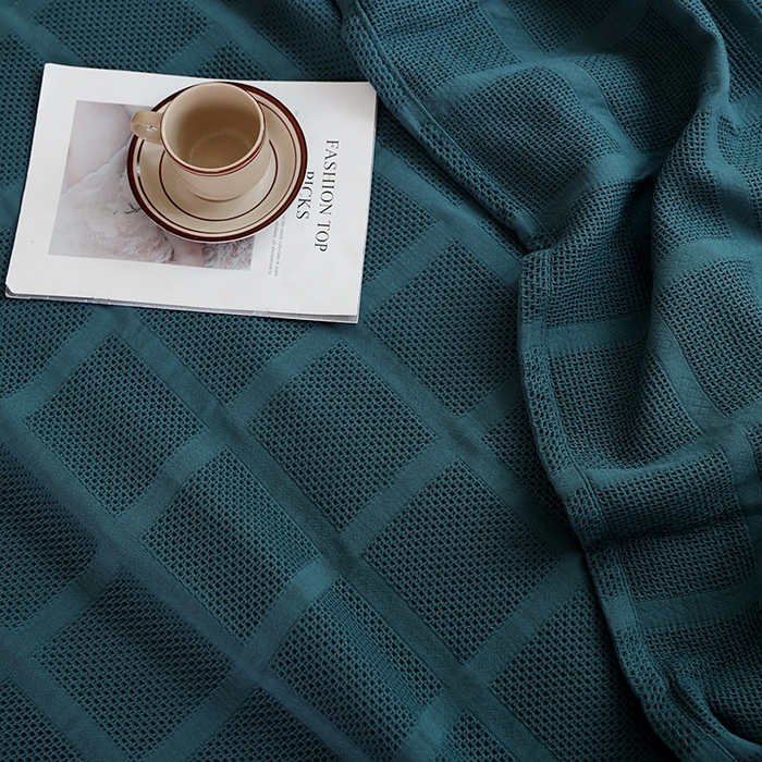 91家纺网 家纺一手货源 找家纺 朴尔家纺 2024新款全棉质朴方格风立体华夫格透气纱布毛巾被 方格华夫格-墨绿