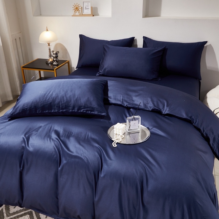 91家纺网 家纺一手货源 找家纺 晶缦家纺 2024新款全棉60支贡缎长绒棉纯色多规格四件套和单品-琅夕系列 四件套 琅夕-丈青色