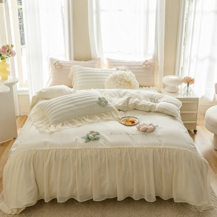 91家纺网 家纺一手货源 找家纺 （总）胜权家纺 2024新款A类水洗60支全棉工艺款夹棉床裙四件套