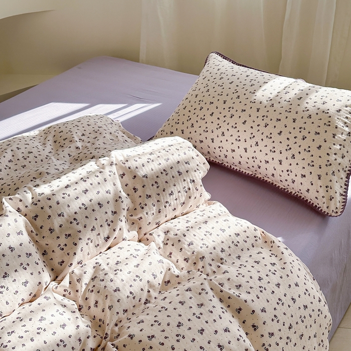 91家纺网 家纺一手货源 找家纺 洋铭区（原狠狠爱） 2024新款全棉双层纱四件套 幸运小花