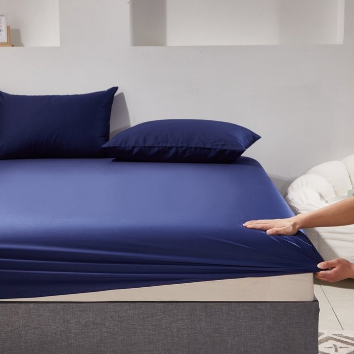 91家纺网 家纺一手货源 找家纺 晶缦家纺 2024新款全棉60支贡缎长绒棉纯色多规格四件套和单品-琅夕系列 单床笠 琅夕-丈青色