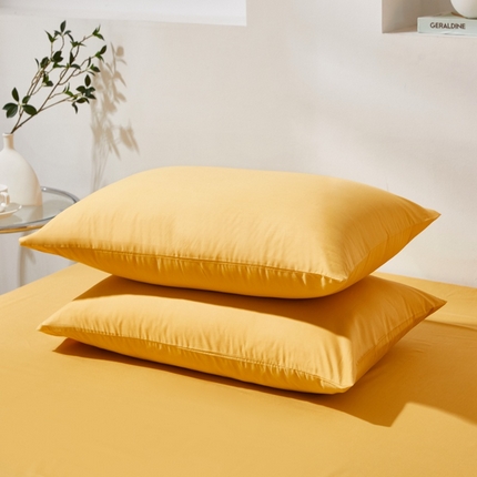 晶缦家纺 2024新款喷气全棉13376纯棉斜纹纯色多规格四件套和单品-沐色系列 单枕套 沐色-杏黄