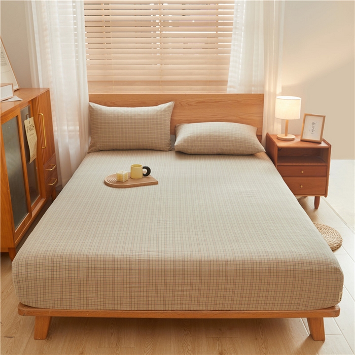 91家纺网 家纺一手货源 找家纺 喜居 2024新款A类色织纯棉水洗棉100%新疆棉全棉床笠 落日格